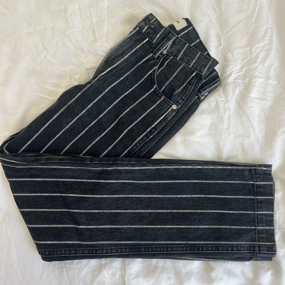 Reformation Black and White Striped High Rise Jeans